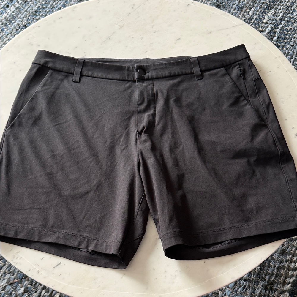 lululemon athletica Men's Black Flat-Front Performance Shorts